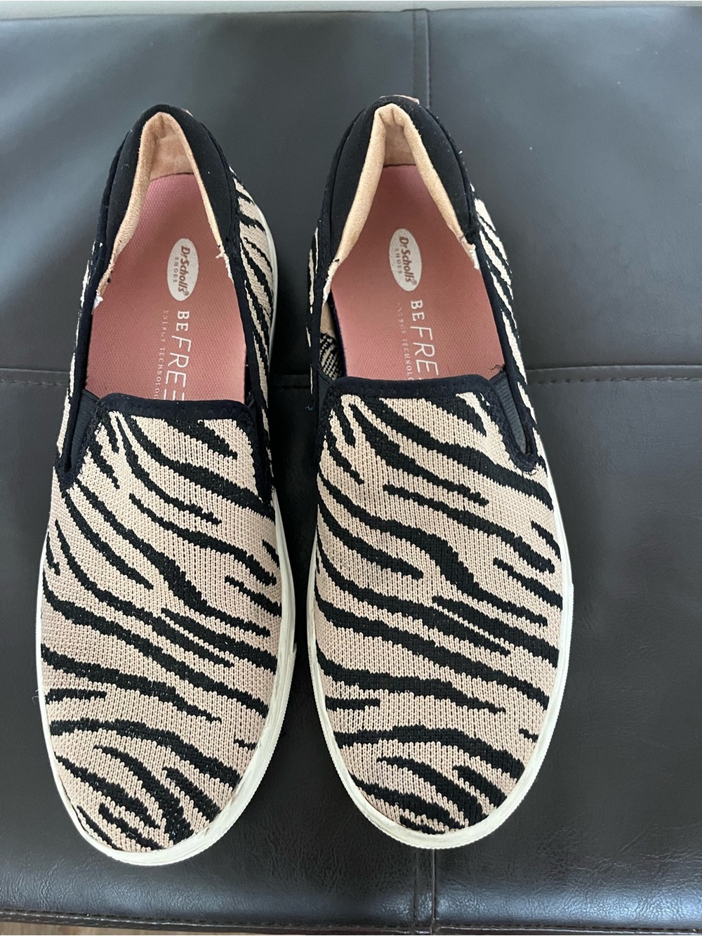 Dr. Scholl's Zebra Knit Slip-On Sneakers in Black and Beige